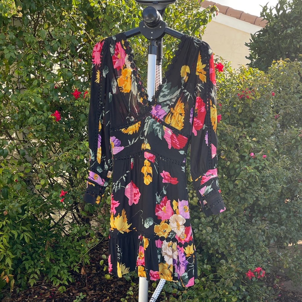 Trashy Diva Black Dress with Vibrant Floral Design